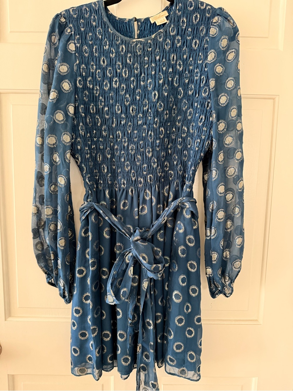 Shoshanna Navy Blue Dress with Gold Metallic Detail